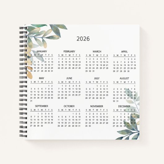 Carnet Calendrier Botanique Simple Élégant 2026 | (Devant)