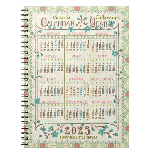 Carnet Calendrier de l'année 2025 Art Nouveau victorien | (Devant)
