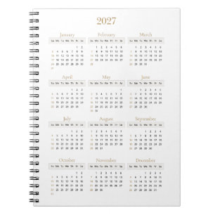 Carnet Calendrier Élégant Or 2027 Toute couleur de fond