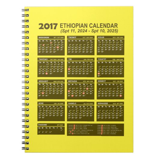 Carnet Calendrier éthiopien pour les années 2024 et 2025 (Devant)