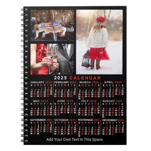 Carnet Calendrier mensuel 2025 Black Custom 3 Photos (Devant)