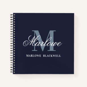 Carnet Calligraphie de Monogramme Bleu Dusty de la Marine