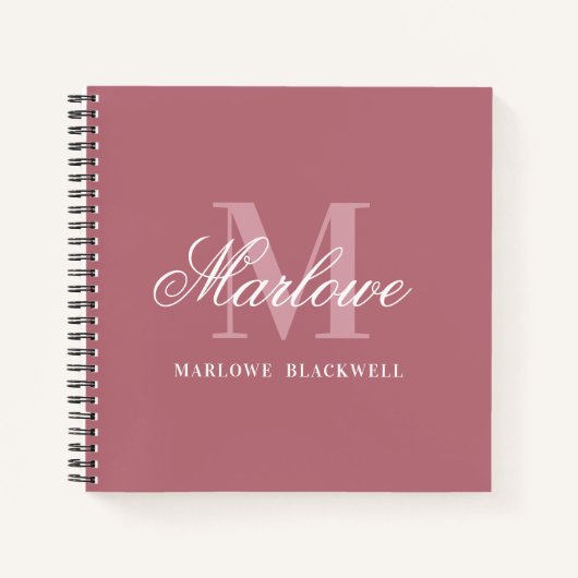 Carnet Calligraphie de monogramme rose rose brillant Rose (Devant)