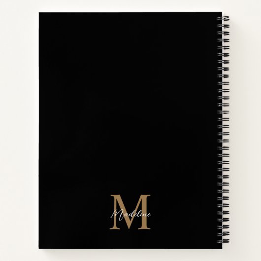 Carnet Calligraphie de script minimal Monogramme d'or noi (Dos)