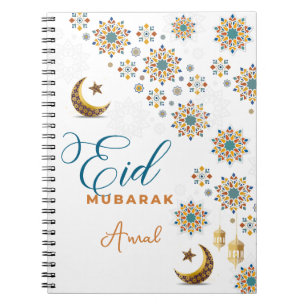 Carnet Calligraphie élégante Eid Mubarak Lune Étoiles