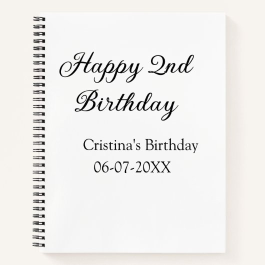 Carnet calligraphie simple minimale joyeux 2ème anniversa (Devant)