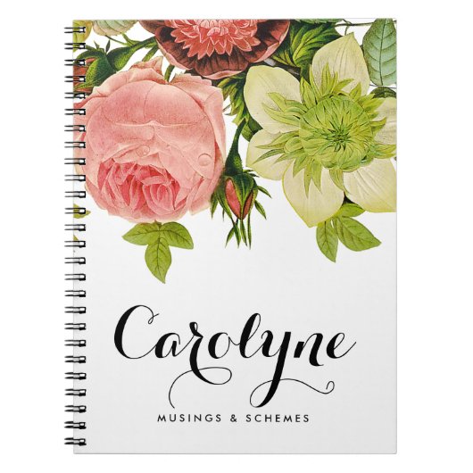 Carnet Calligraphie vintage des fleurs botaniques Personn (Devant)