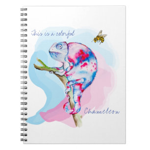 Carnet Caméléon d'aquarelle et abeille colorés.