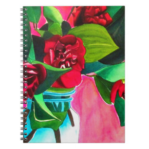 Carnet Camélias rouges avec du vert