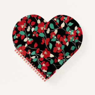 Carnet CAMELLIAS ROUGES, FEUILLES BLANCS VERTS NOIR Flora