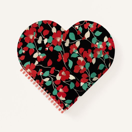 Carnet CAMELLIAS ROUGES, FEUILLES BLANCS VERTS NOIR Flora (Devant)