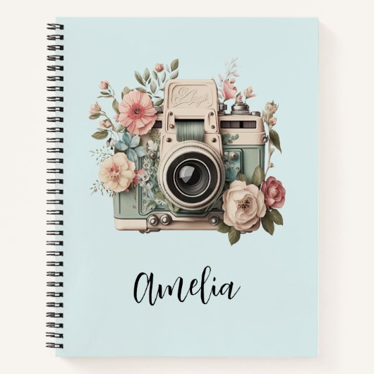 Carnet Camera with Flowers Retro Pastel Image (Devant)