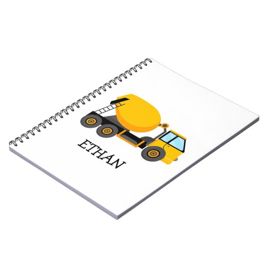 Carnet Camion de construction Mixte ciment jaune Nom pers (Côté gauche)