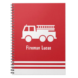 Carnet Camion de pompiers Little Boy avec nom Rouge et Bl