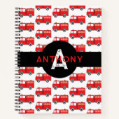 Carnet Camion de pompiers rouge enfants monogramme nom éc (Devant)