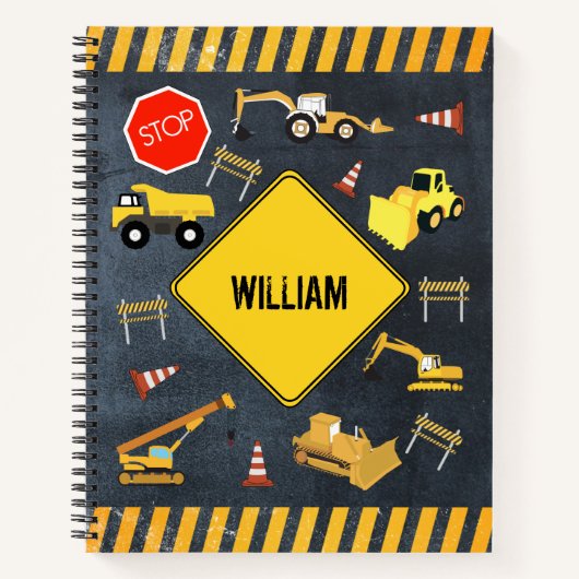 Carnet Camions de construction Nom de garçon de gros engi (Devant)