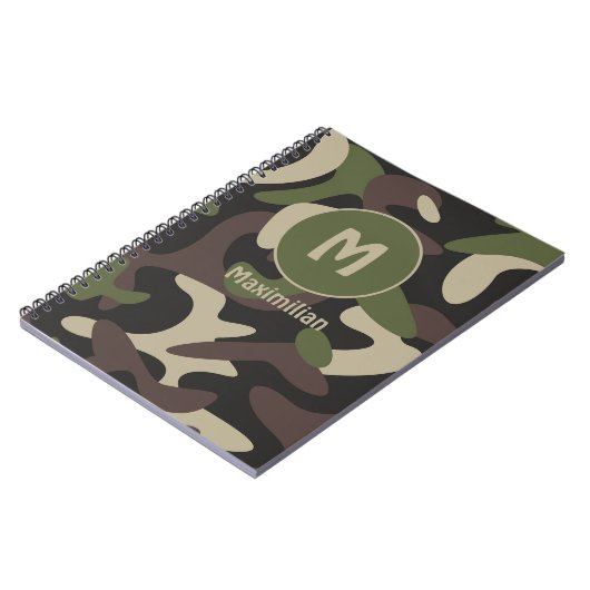 Carnet Camouflage militaire Vert Motif Brown Monogramme (Côté gauche)