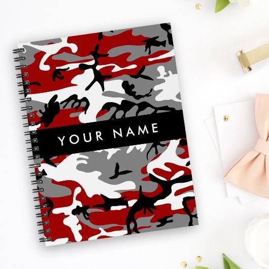 Carnet Camouflage rouge et gris Votre nom Personnaliser