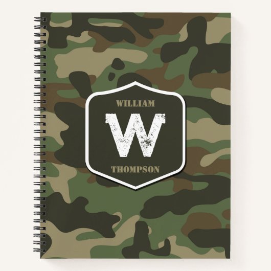 Carnet Camouflage vert Camo Motif de l'armée Monogramme (Devant)