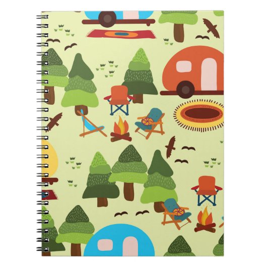 Carnet Camping - caravane, chaises de camping, cheminée (Devant)