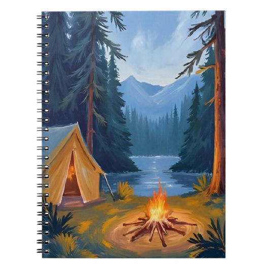 Carnet Camping Trip Forest Campfire Tent Watercolor (Devant)