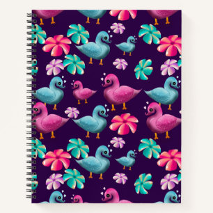 Carnet Canard mignon motif floral Kawaii rose bleu