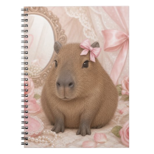 Carnet capybara coquette ruban rose (Devant)