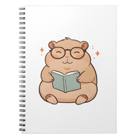 Carnet Capybara lisant avec des lunettes design Kawaii (Devant)