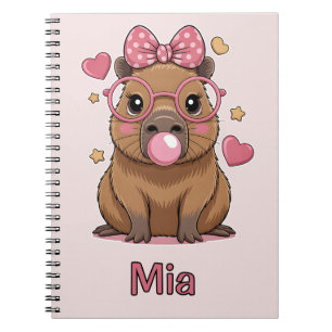 Carnet Capybara Mignon avec Lunettes et Bubble Gum