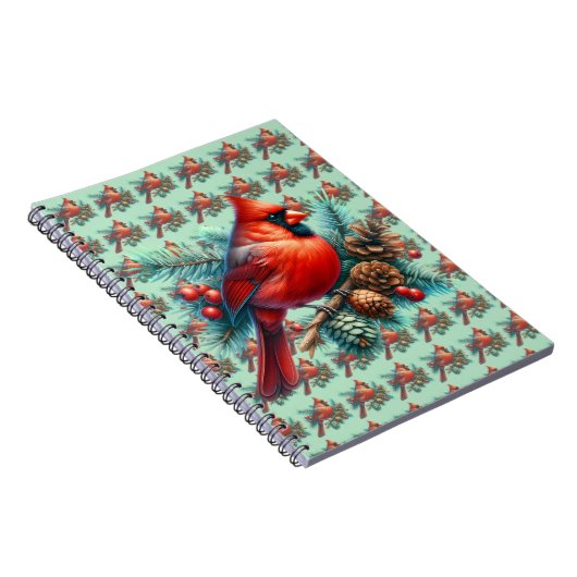 Carnet Cardinal sur la branche des pins avec les baies d' (Côté Droit)