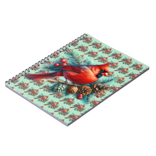 Carnet Cardinal sur la branche des pins avec les baies d' (Côté gauche)