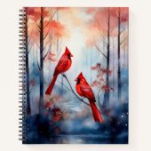 Carnet Cardinaux rouges dans une forêt brumeuse (Devant)
