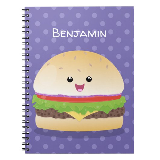 Carnet Caricature de hamburger kawaii joyeux (Devant)