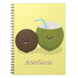 Carnet Caricature de noix de coco kawaii joyeux