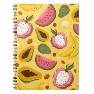 Carnet Caricature dessinée à la main, fruits d'été vintag