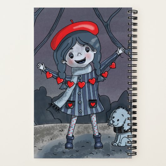 Carnet Caricature Girl avec Red Heart Garland Sketchbook (Verso)