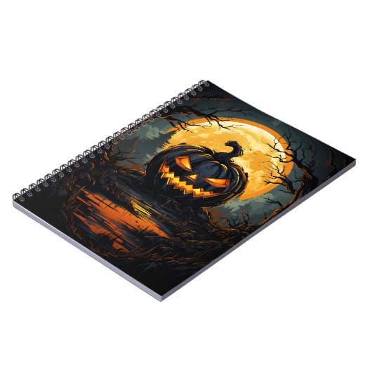 Carnet Caricature Jack-o'-lantern Bleu Foncé Dans La Forê (Côté gauche)