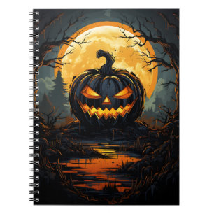 Carnet Caricature Jack-o'-lantern Bleu Foncé Dans La Forê