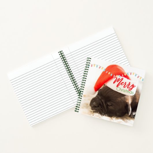 Carnet Carlin festif dans le chapeau de Noël rouge avec l (Intérieur)