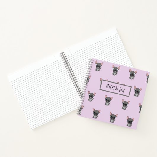 Carnet Carlin gris mou violet chien (Intérieur)
