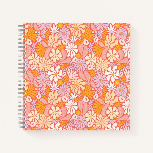 Carnet carré à spirale avec couverture florale rét (Devant)