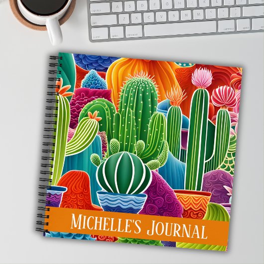 Carnet Carré Cactus Pointés Abstrait Avec Couverture Text