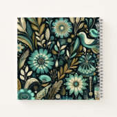 Carnet carré turquoise à fleurs (Dos)