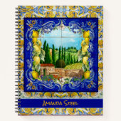 Carnet Carreau de majolique bleu d'été Monogramme Citron (Devant)