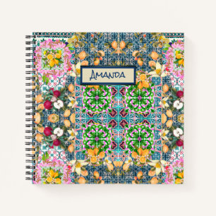 Carnet Carreau Floral Citron Chic Bleu Rose Sicilien
