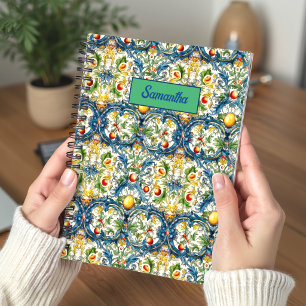 Carnet Carreaux de motif sicilien bleu méditerranéen citr
