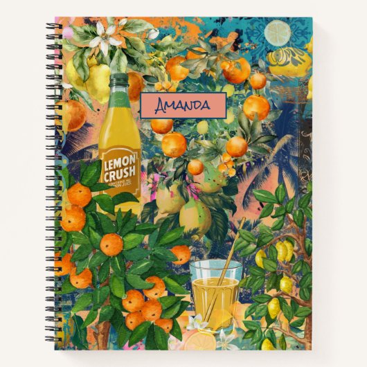 Carnet Carreaux fleuris chic orange sicilien (Devant)