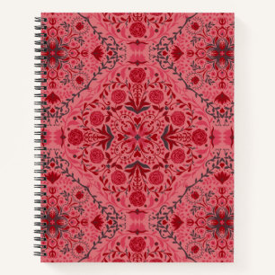 Carnet Carreaux floraux en rouge et pastèque rose