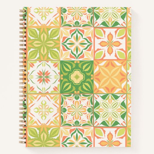 Carnet Carreaux ornés en vert et jaune (Devant)