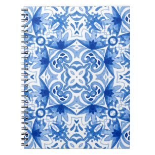 Carnet Carrelage blanc bleu, motif aquarelle sans couture
